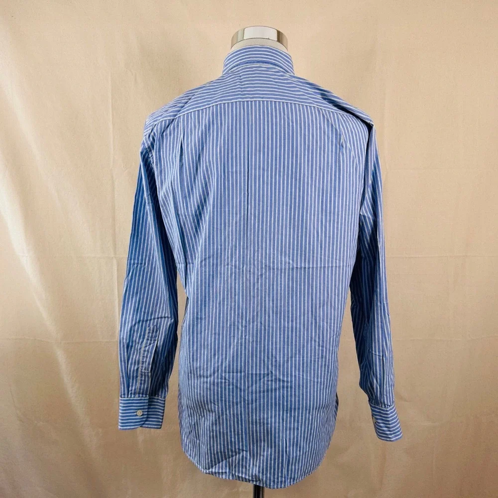 J. Crew Medium Haberdashery Button Down Shirt Blue Striped 80s 2 Ply Cotton Mens